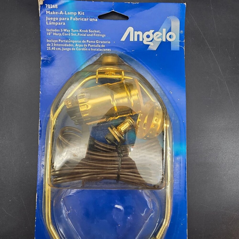 Angelo Make-A-Lamp Kit With 10" Harp 3-Way Socket Gold Finish + Cord JJ4171 - Picture 3 of 5